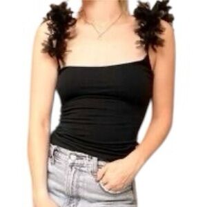 BCBG MAXAZRIA•Chiffon trim black tank top medium